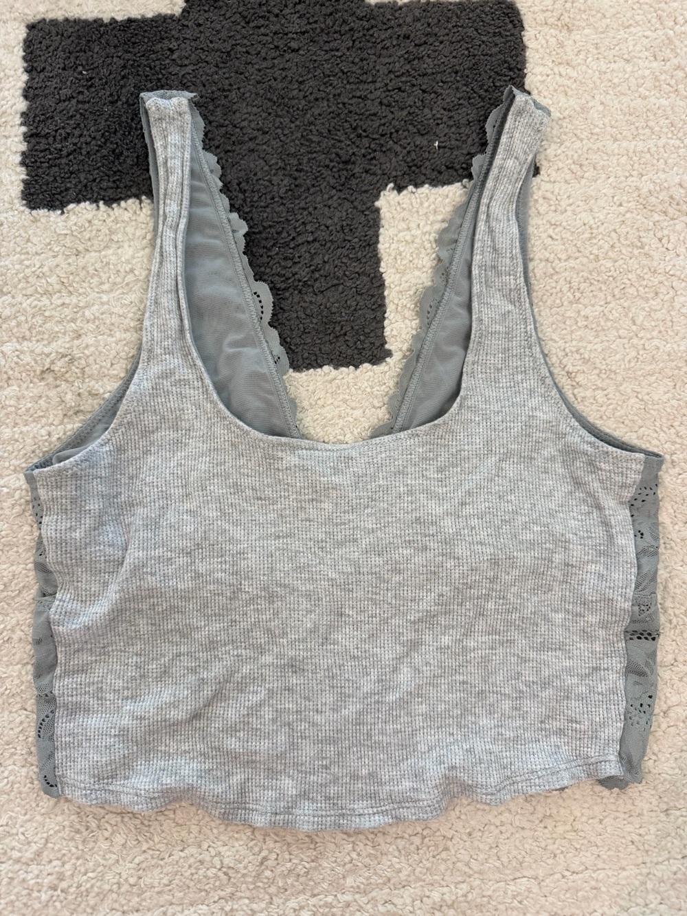 aerie Light Gray Ribbed Scoop Neck Cropped Tank